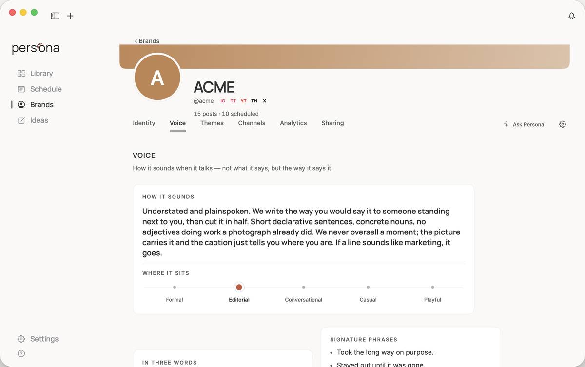 ACME's Creative Profile, Voice tab